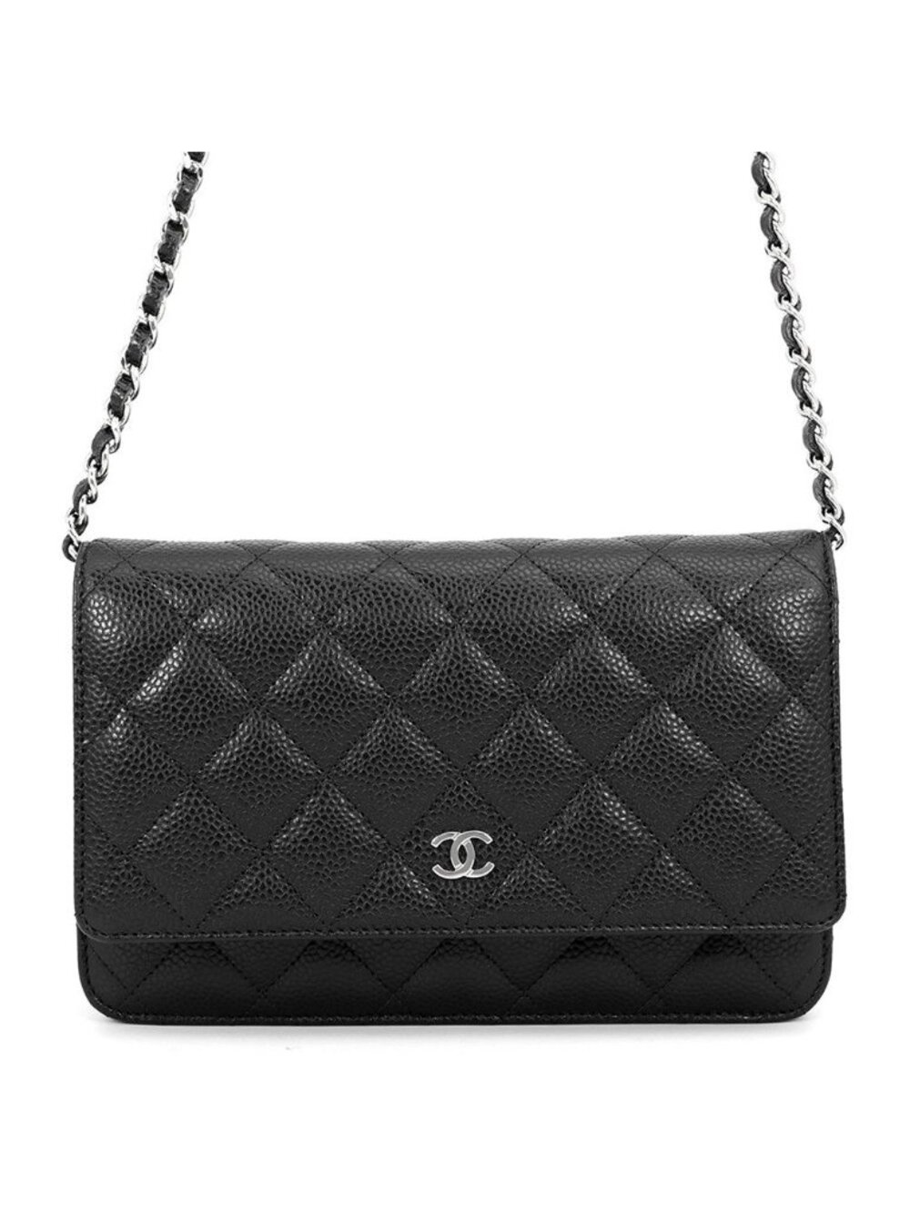Chanel Chain Wallet Classic Quilted CC Logo Caviar Leather Black Shoulder Bag